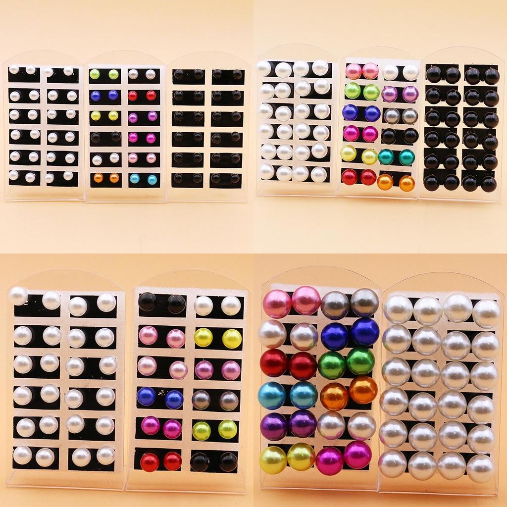 Classic 12-Pair Pearl Stud Earrings Set with Iron Needle