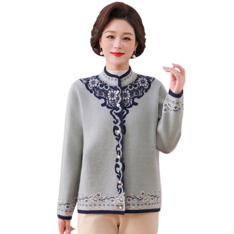 Middle-aged and elderly femininity sweater spring and autumn sweater grandma outfit mother spring knitted jacket new top
