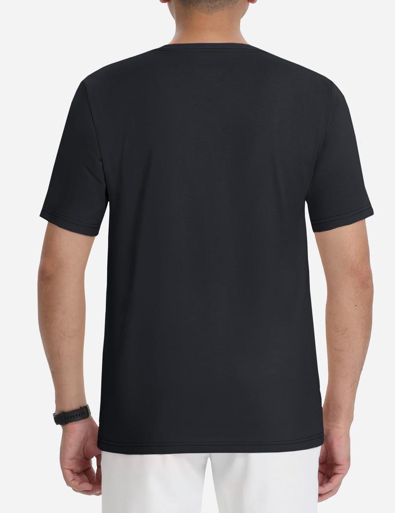 [TACVASEN] Men's Short-Sleeve Summer T-Shirt, Lightweight, Sporty, Simple Everyday Wear, Cotton, Sweat-Absorbing, Plain, with Chest Pocket, Cool Black