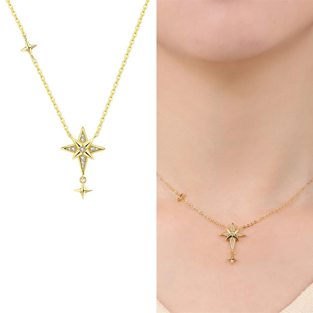 Authentic copper Necklaces Starry Sky Pendant Blue Zircon Moon Star Shape Heart Necklaces Women Jewellery Classical Anniversary Gift