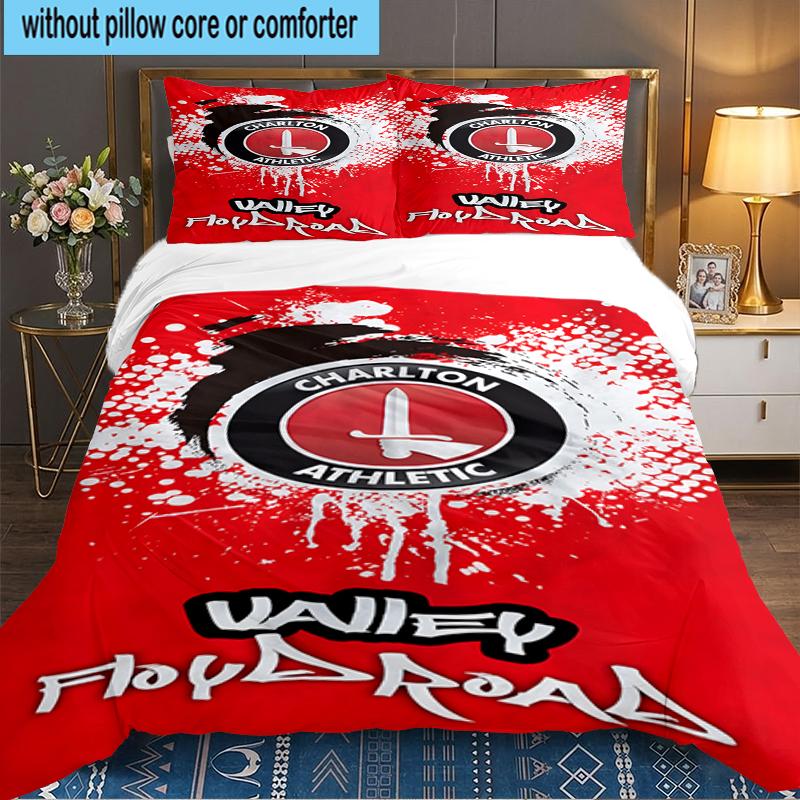 3PCS Football Charlton-Athletic Crest Bedding set,Ideal For1pc Duvet Cover And 2pcs Pillowcases Perfect for Christmas,Ideal for Bedroom, Dormitory