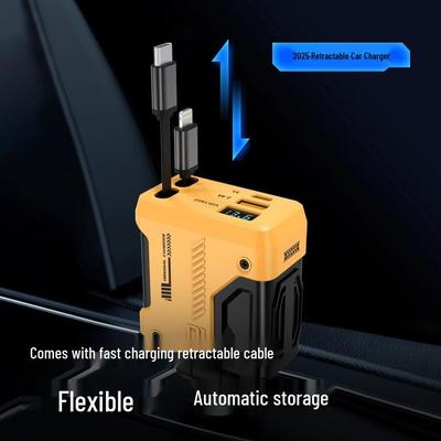 4-in-1 Einziehkabel Schnell-Autoladegerät & Multifunktionaler Zigarettenanzünder-Konverterstecker