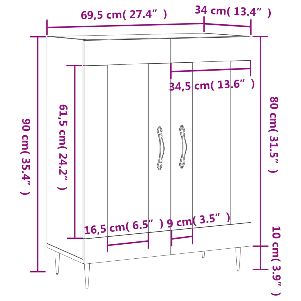 Sideboard Geräucherte Eiche 69,5 x 34 x 90 cm Holzwerkstoff