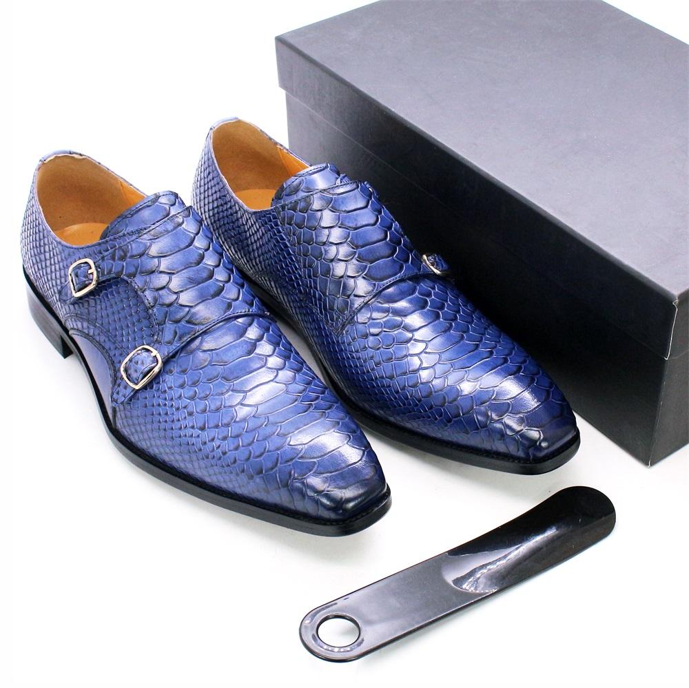 

Fashion Men s Loafers Leather Shoes Double-breasted Python Pattern Men s Casual Shoes Formal Wear Office Business Leather Men s Shoes 46 синий