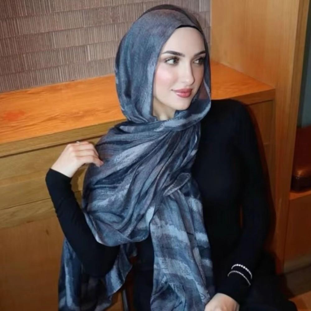Breathable Print Islam Scarf Watercolour Women Sunscreen Shawl Woven Hijab Scarf  Party