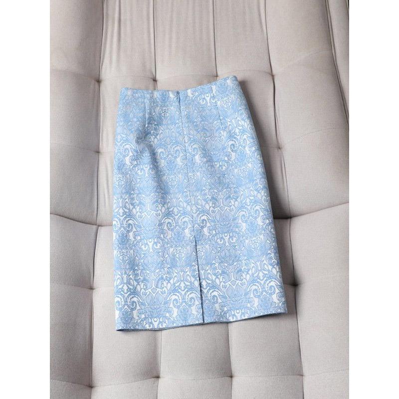 Fashion Temperament Casual Office Zipper Hip Wrap Skirt Women High Waist Blue Casual All-match Lady Classic Jacquard Skirt