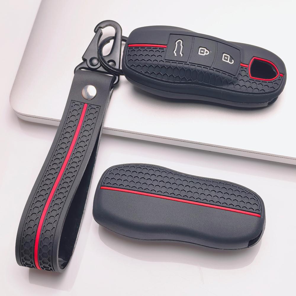 Key Cover for Porsche Taycan 718 Spyder GT3 RS Cayenne Macan Panamera 911 Boxster with Keychain Honeycomb Texture Shockproof Remote Key Case Protector