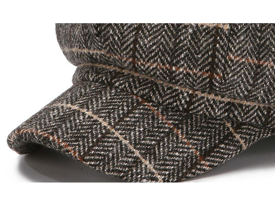 Béret en laine à carreaux pour femmes de style coréen - Casquette polyvalente à huit panneaux pour l'automne et l'hiver