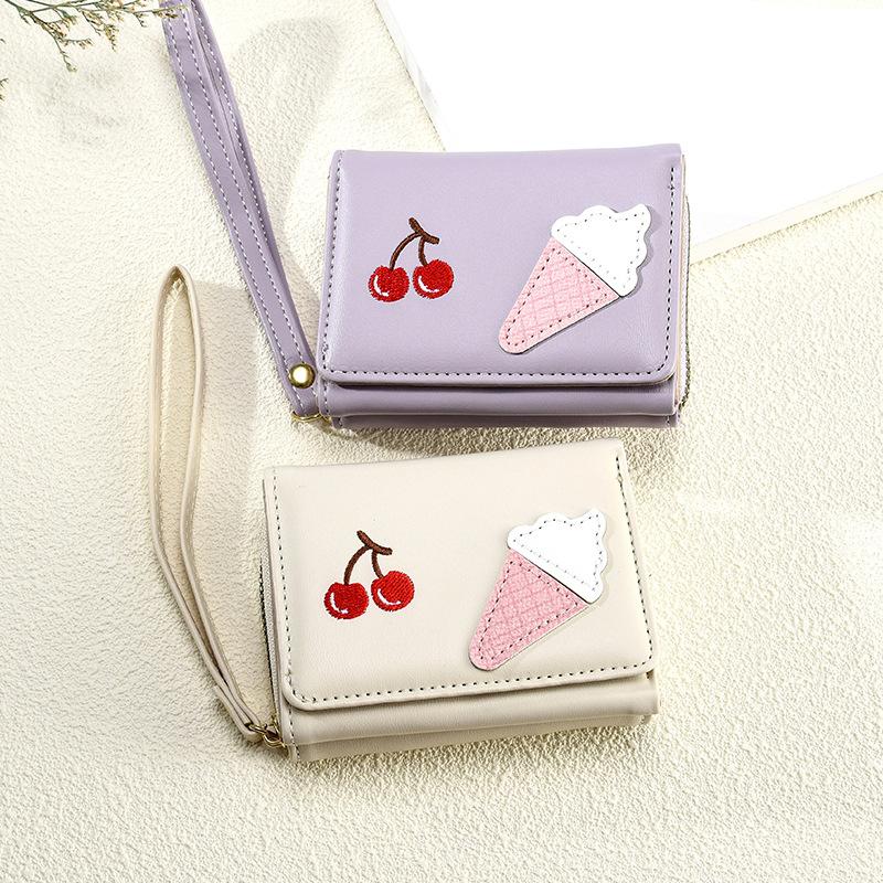 Wallet Women's Short New Ice Cream Cherry Simple Large Capacity Change Bag WaIIet