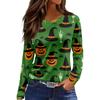 Women Fashion Long Sleeve Crew Neck Top Halloween Print Split Hem Casual Blouse Lightweight Comfortable Fit