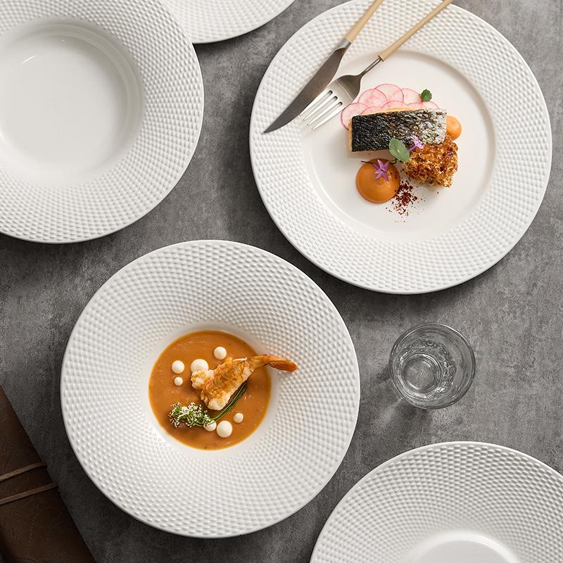 Assiette peu profonde en céramique à rayures givrées, assiette à dessert, assiette à sushi, assiettes à pâtes, restaurant, cuisine moléculaire, vaisselle créative