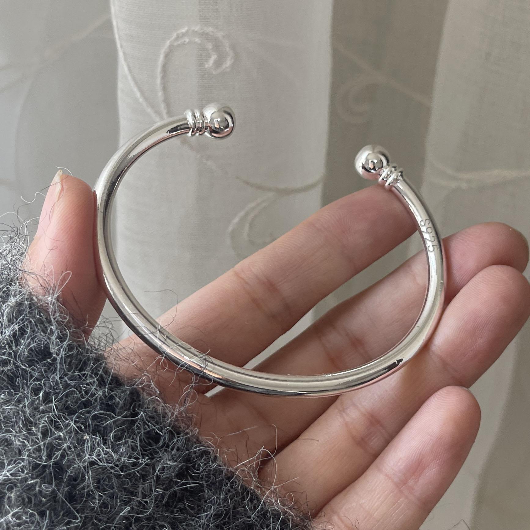

100% Solid 925 Sterling Silver Metal Bracelet for Women Men Vintage Handmade Simple Narrow Bamboo Bracelets For Birthday Gift