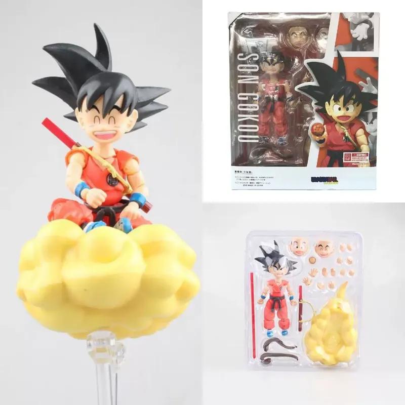 SHF Dragon Ball Kid Goku Action Figure With Kinton Nimbus Cloud Power Pole Interchangeable Heads Hands Tail Anime Model Toy Gift