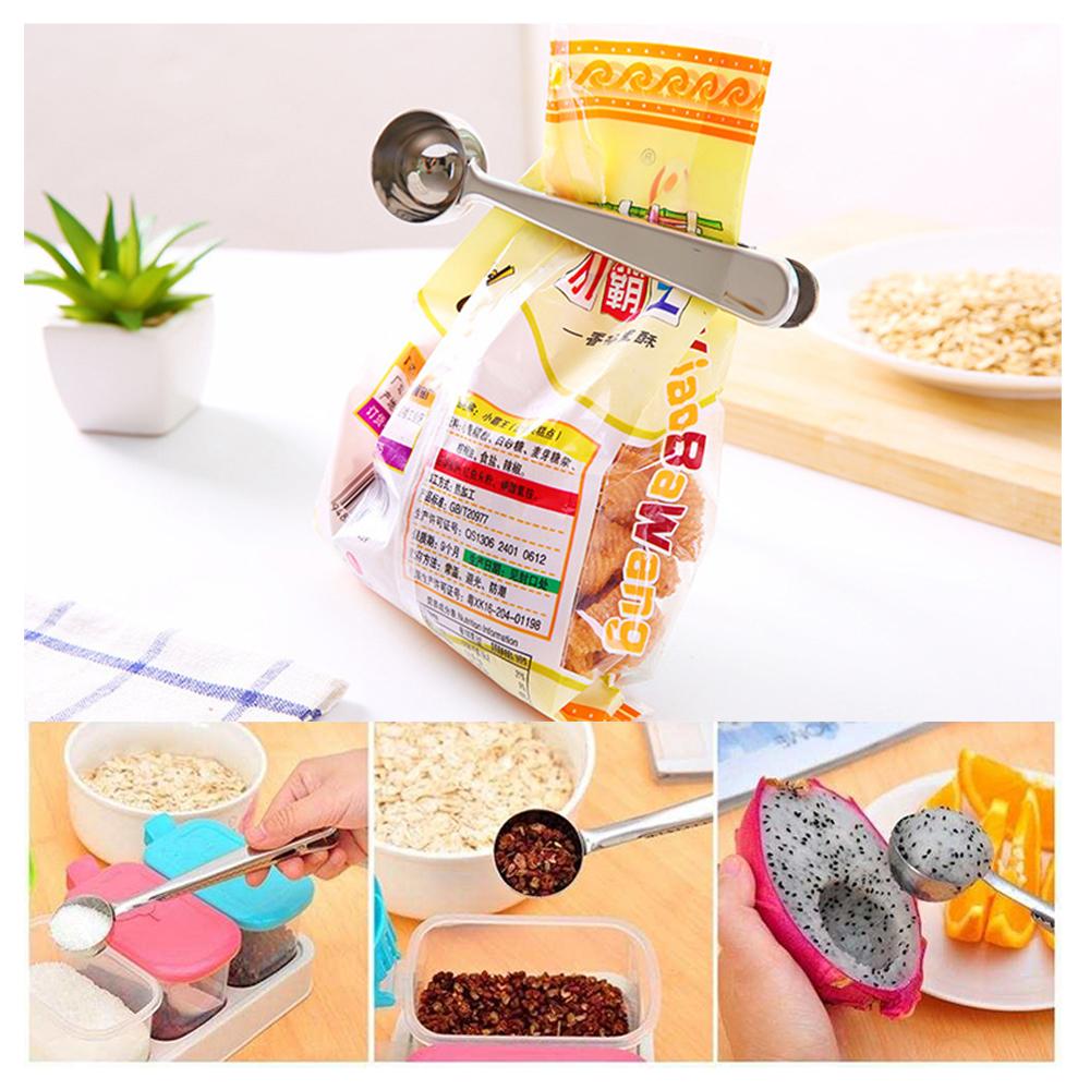 Stainless Spoon with Clip Small Kitchen Accessories Teaspoon Honey Coffee Spoon Condiments Scoop for Restaurant