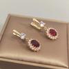 Red Oval Crystal Zircon Drop Earrings for Women 2023 New Gold Color Wedding Engagement Party Jewelry Accessories