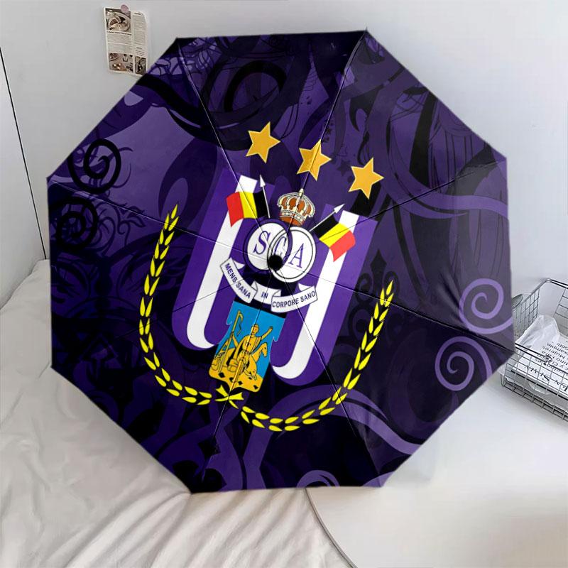 1 PC Automatic Folding Umbrella - Royal Sporting Club Anderlecht Pattern, Portable & Foldable Design with 8 Ribs, Christmas Birthday Gifts