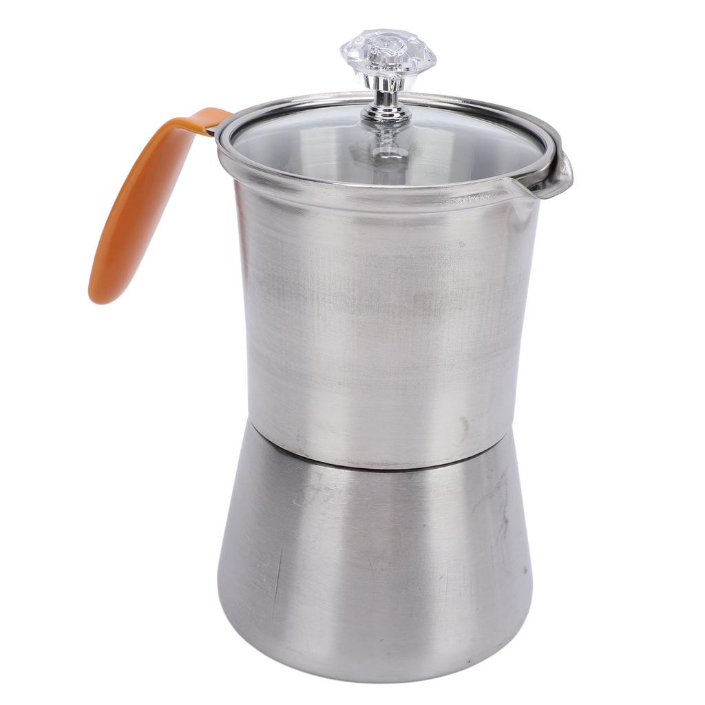 Tragbare Kaffeekanne aus Edelstahl zum Aufgießen mit Glasdeckel und hitzebeständigem Griff für italienischen Kaffee, Milch, Tee 160 ml