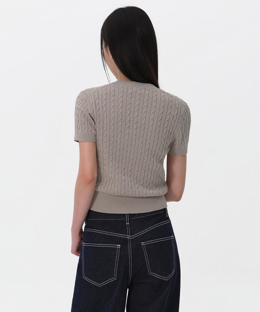 MUSINSA STANDARD WOMAN Women'S Cable Crew Neck Short Sleeve Knit [Light Warm Grey]