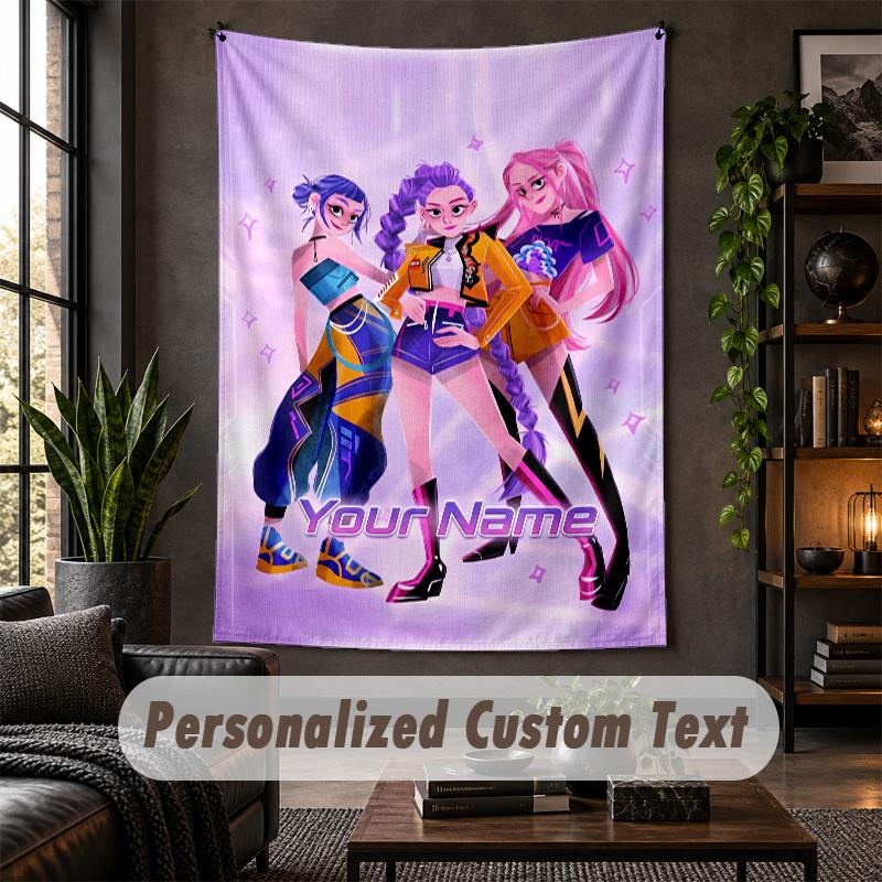 Wall Tapestry Kpop Demon Hunters Print Custom Name Text Wall Hanging Home Decor