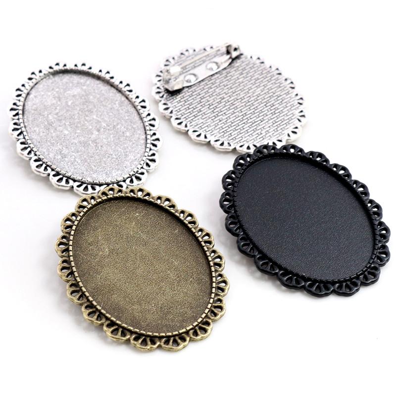 New Fashion 5pcs 30x40mm Inner Size Antique Silver Plated Gold Color Bronze Black Pin Brooch Simple Style Base Setting Pendant