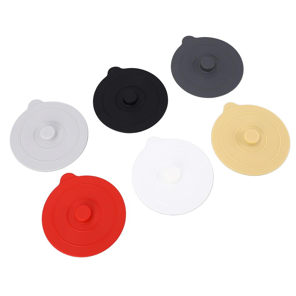 6Pcs Silicone Cup Lid Dustproof Round Universal Cup Cover 9.5cm Red Yellow Black White Dark Grey Light Grey