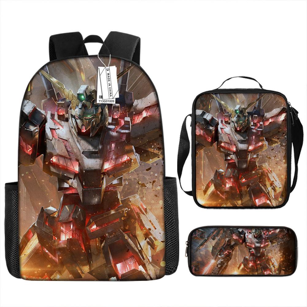 Gundam Backpack 3D Pattern Anime Backpack Student Printed School Bag Three-piece Set