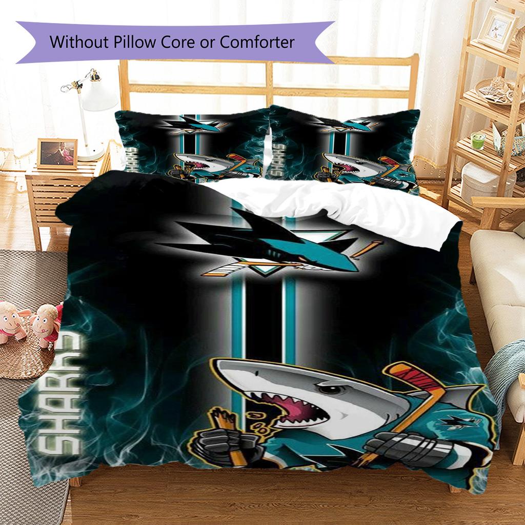 Set Biancheria da Letto con Fantasia San Jose Sharks Copripiumino Federa Decorazione per la Casa Regalo (1 * copripiumino + 2 * federa, senza nucleo)