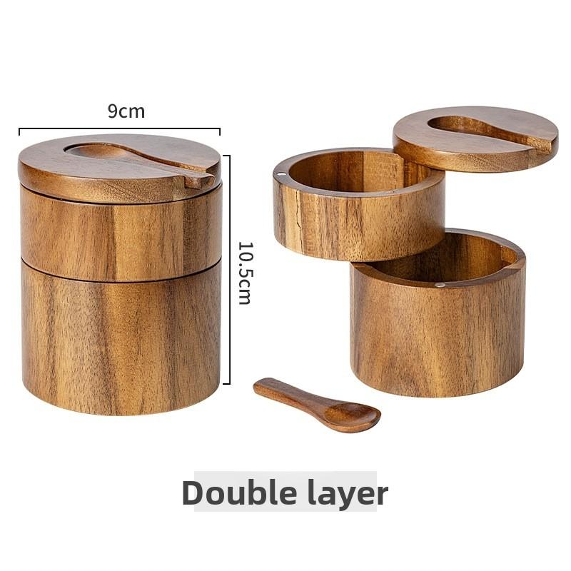 Saliera e Pepiera in Legno di Acacia - Barattolo Spezie Naturale in Legno con Coperchio Ermetico Sicuro per l'Organizzazione della Dispensa