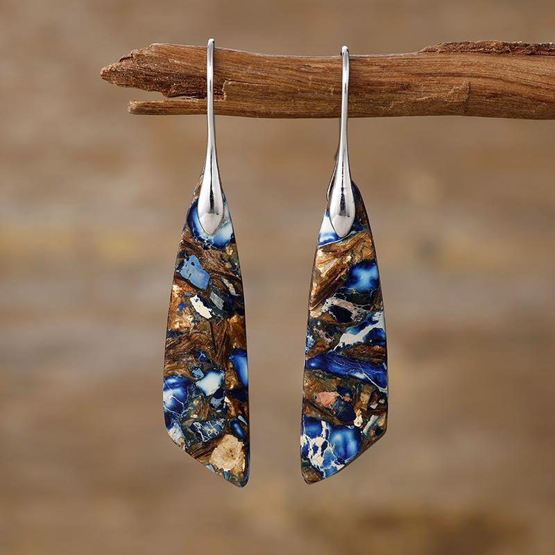 Luxury New Bohemian Emperor Stone Geometric Pendant Earrings Earrings European and American Popular Natural Stone Jewelry