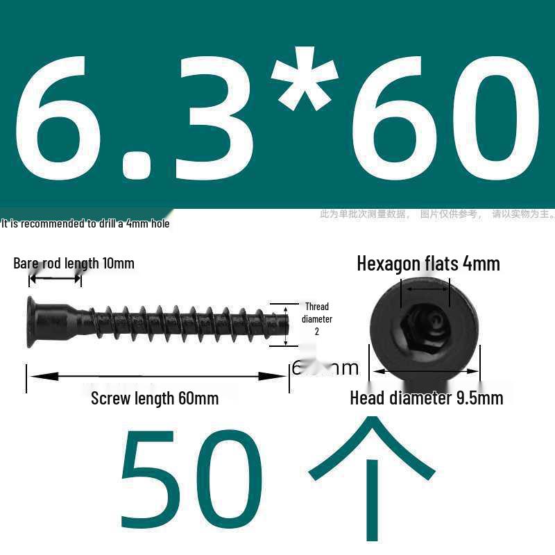 Hex Socket Phillips Countersunk Wood Screws for Furniture & Cabinet, Self-Tapping, M5/M6/M7