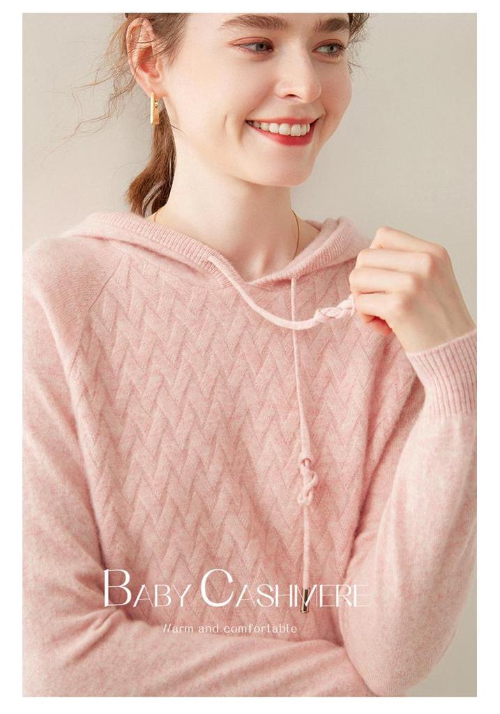 Women's Cashmere Hooded Knit Sweater: Autumn/Winter Long Sleeve Korean Style Hoodie.
