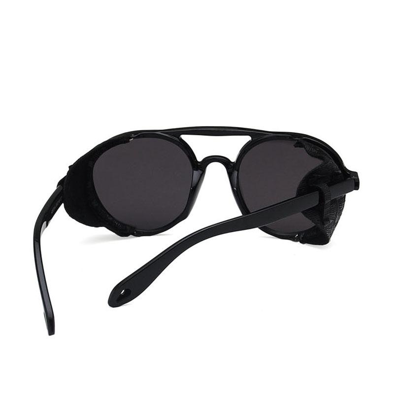 Classic Brand Design Fashion Round Steampunk Sunglasses Men Women Vintage Punk Leather Wrap Sun Glasses For Male Retro Goggle