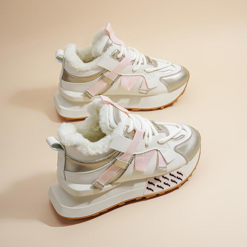 TUINANLE Women's Winter Sneakers Outdoor Anti-Slip Warm Plush Lined Running Shoes Casual Lace-Up Faux Leather Sports Shoes Plus Size for Female