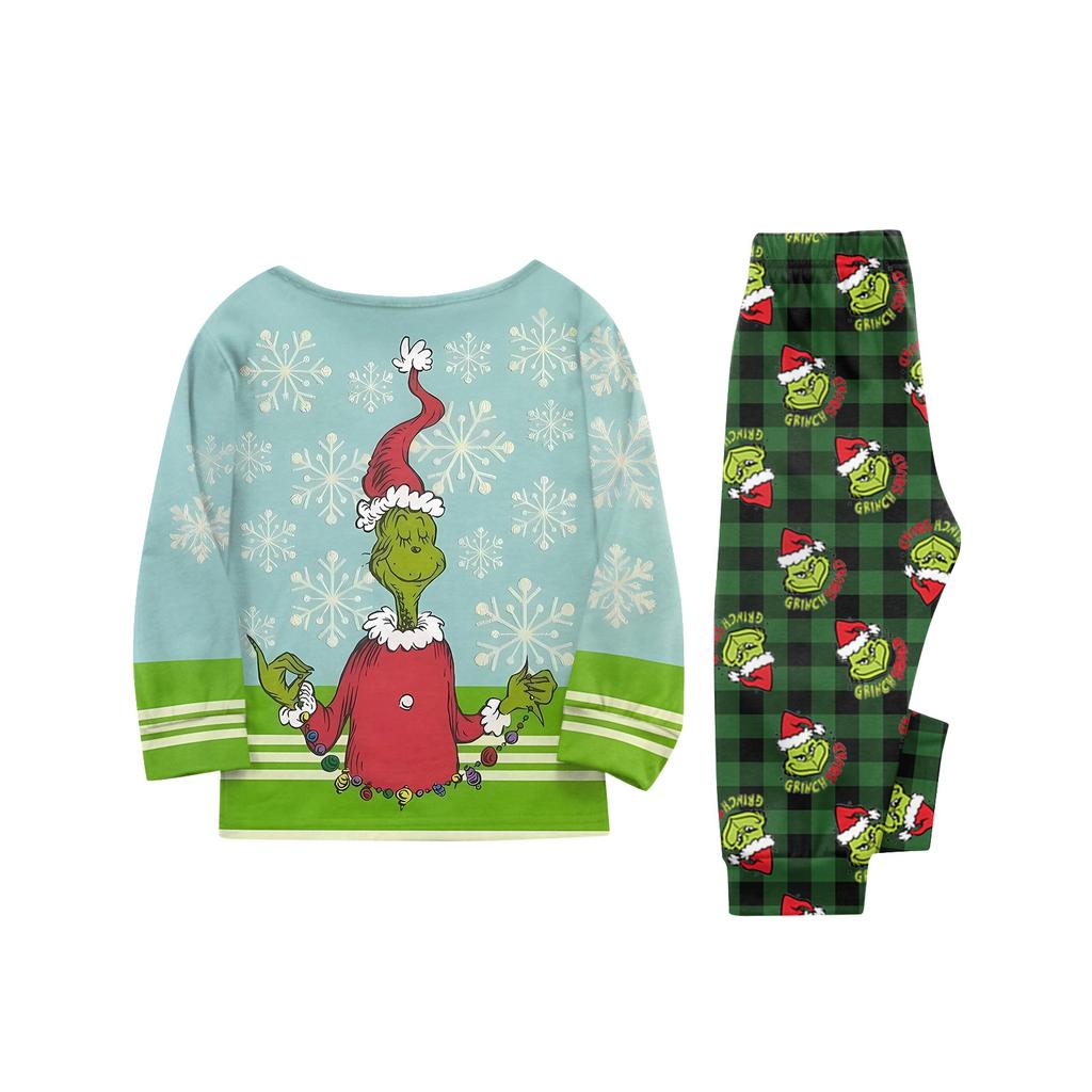Family Matching Christmas Print Pajama Set, Long Sleeve Long Pants Holiday Loungewear for Parents and Kids