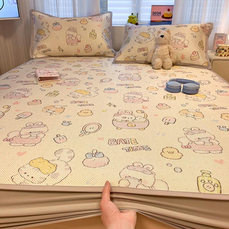 New Cute 3-Piece Ice Vine Cooling Mat Pillowcase & Bed Sheet Set with Digital Print - Spring/Summer