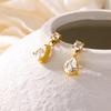 Ins Fashionable and Exquisite Round Water Drop-shaped Zircon Pendant Earrings Women's Plated 18k Gold Stainless Steel Versatile Earrings