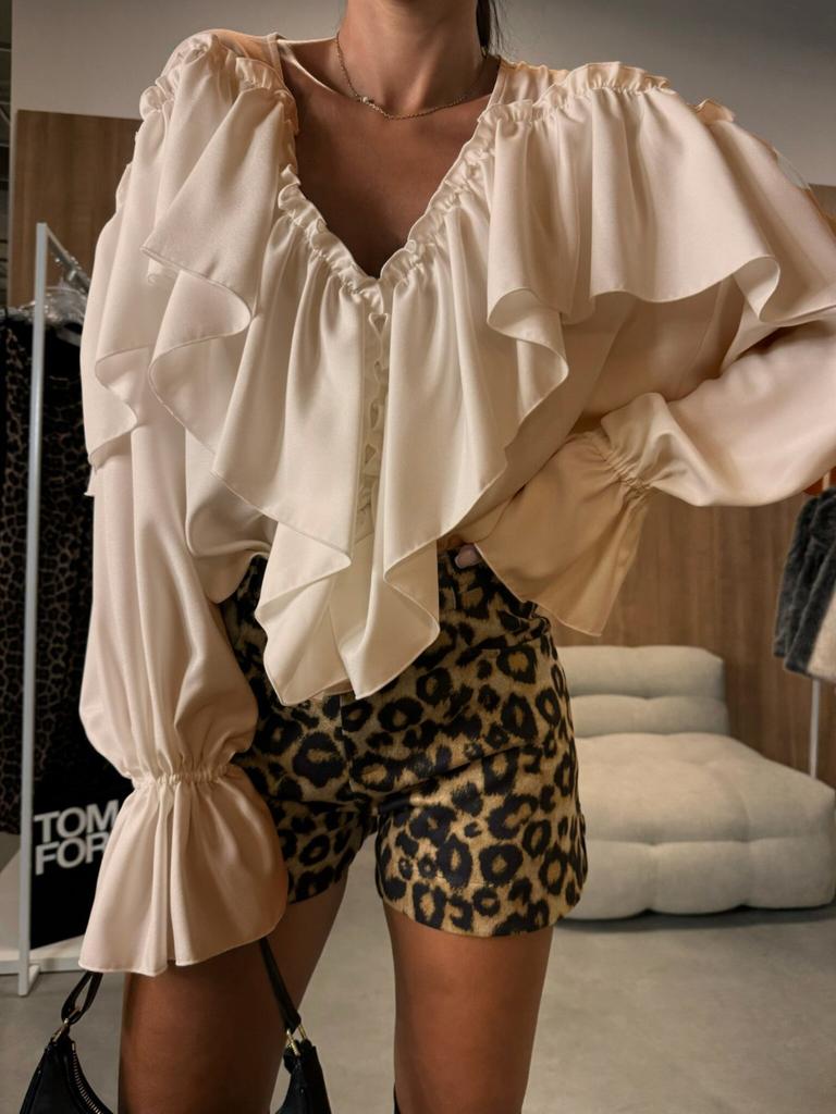 V,neck Long,sleeved Color Versatile Shirt Blouse Female
