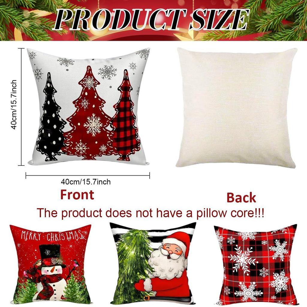 Christmas Pillow Covers 45x45cm, Festive Square Pillow Covers for Home Decor, Classic Retro Rustic Christmas