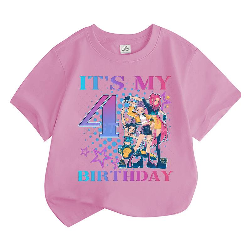 Boys' and Girls' Fashionable Birthday Themed Printed Round-Neck Short-Sleeve T-Shirts Summer Children's Loose-Fit Casual Tops