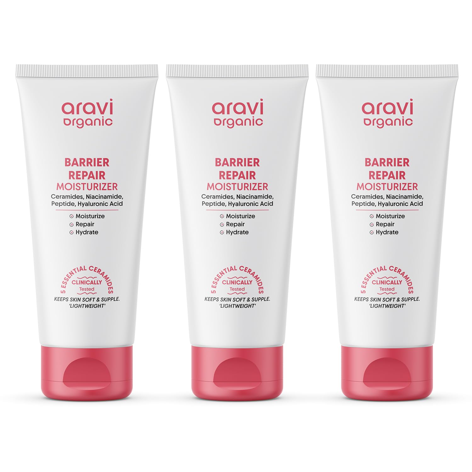 Aravi Organic Advanced Barrier Repair Moisturizer | With Ceramide & Hyaluronic Acid | Deep Hydration & Skin Barrier Protection - Pack of 3 (100g)