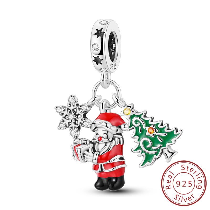 Christmas Series Charms Beads Copper Christmas Tree Snowman Elk Charm Fit Original Bracelet Pendent Women Jewelry