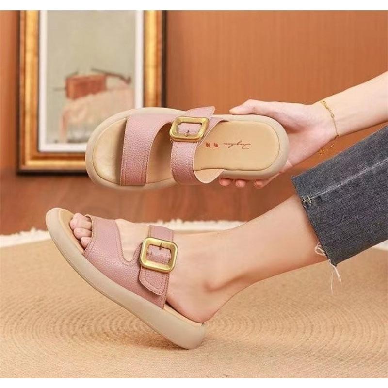 Internet celebrity popular fashion large size soft-soled slippers women summer wear 4142 new casual versatile Roman beach shoes women