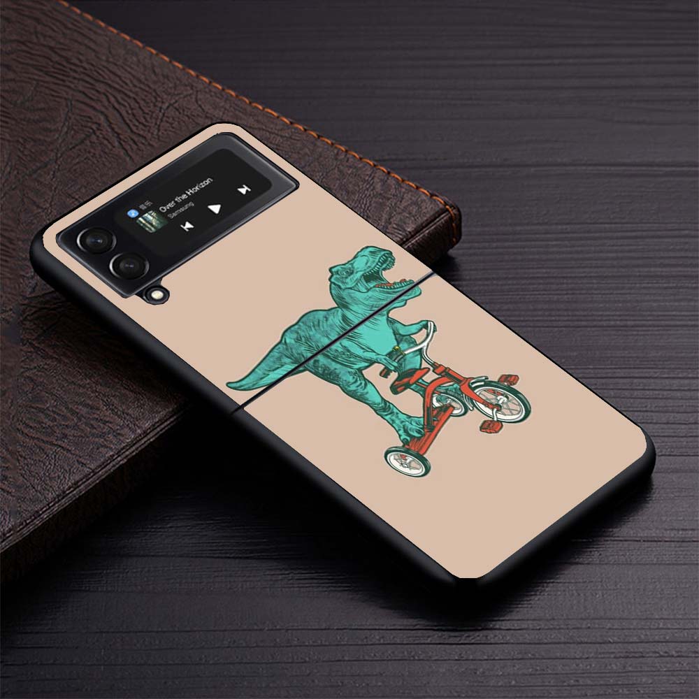 

Dinosaur Skate Dude Play Phone Case for Samsung Galaxy Z Flip3 5G Flip4 Flip5 Black Hard Cover Z Flip 5 4 3 PC Shell Zflip3 Coqu Samsung Z Flip 5