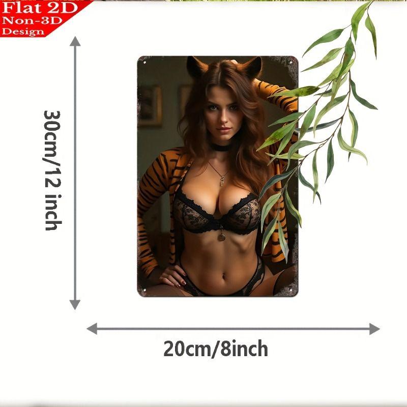 Vintage Kvinlig Silhuett Metall Logotyp för Bar & Garage