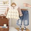 0-5-year-old girls' long sleeved 3-piece set, Girls' cherry patterned sweater vest, lapel shirt+casual pants set