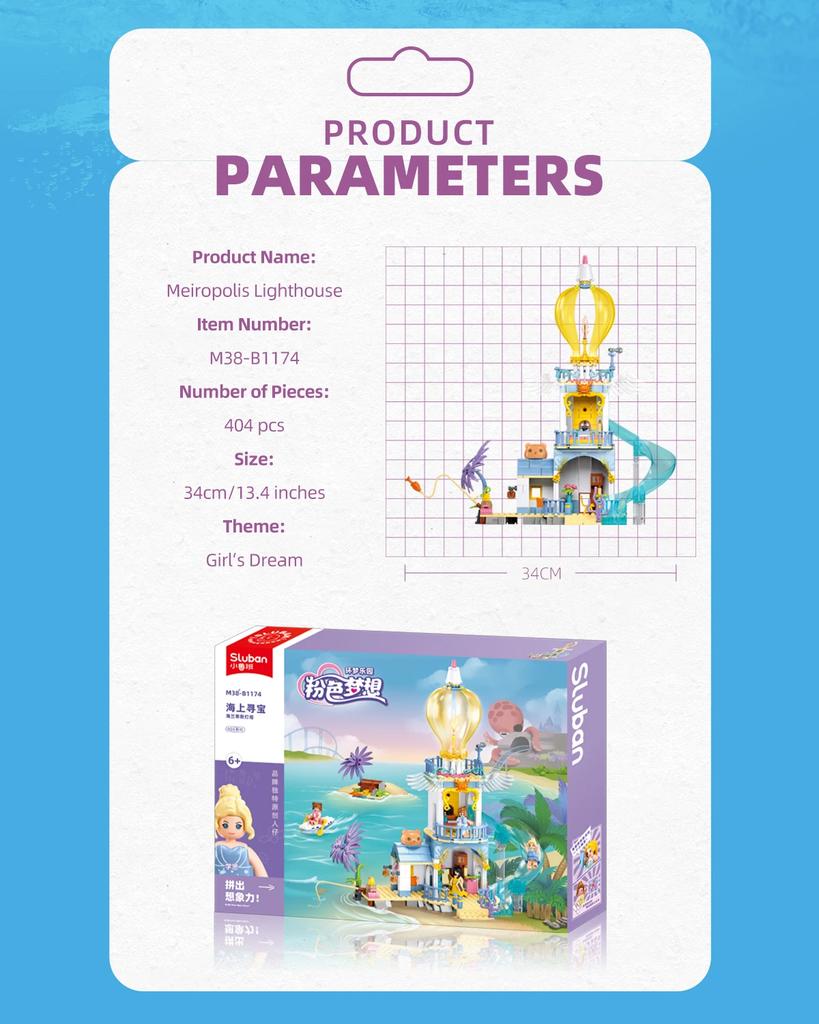 Non-Toxic 404Pcs Treasure Hunt Lighthouse Building Blocks Creative Sea View Seaside House Model Bricks Set With Mini Dolls Kids Toys Gifts