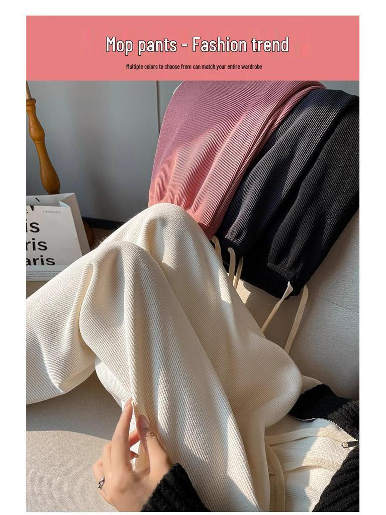 Women's High-Waisted Black Fleece-Lined Floor-Length Pants - 145cm, Straight-Leg/Narrow/Wide-Leg, Autumn/Winter, Petite 150