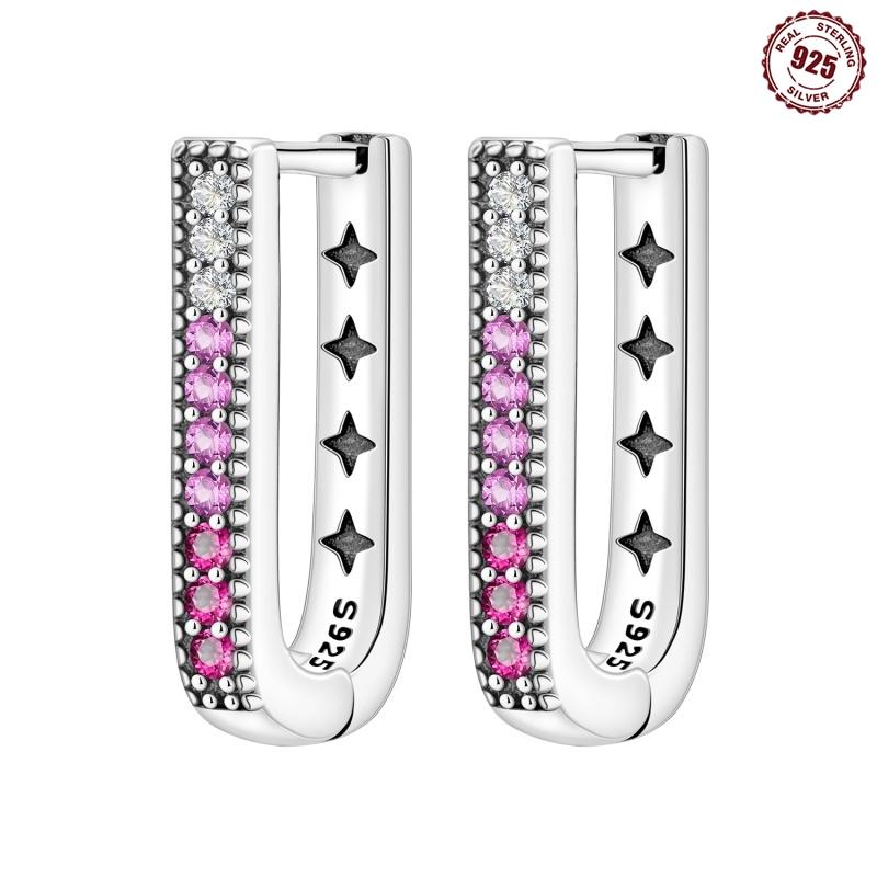 925 Silver Hoop Earrings for Women Simple Silver Fashion Star Moon Zircon Earrings Fine Jewelry New Year Women Gifts