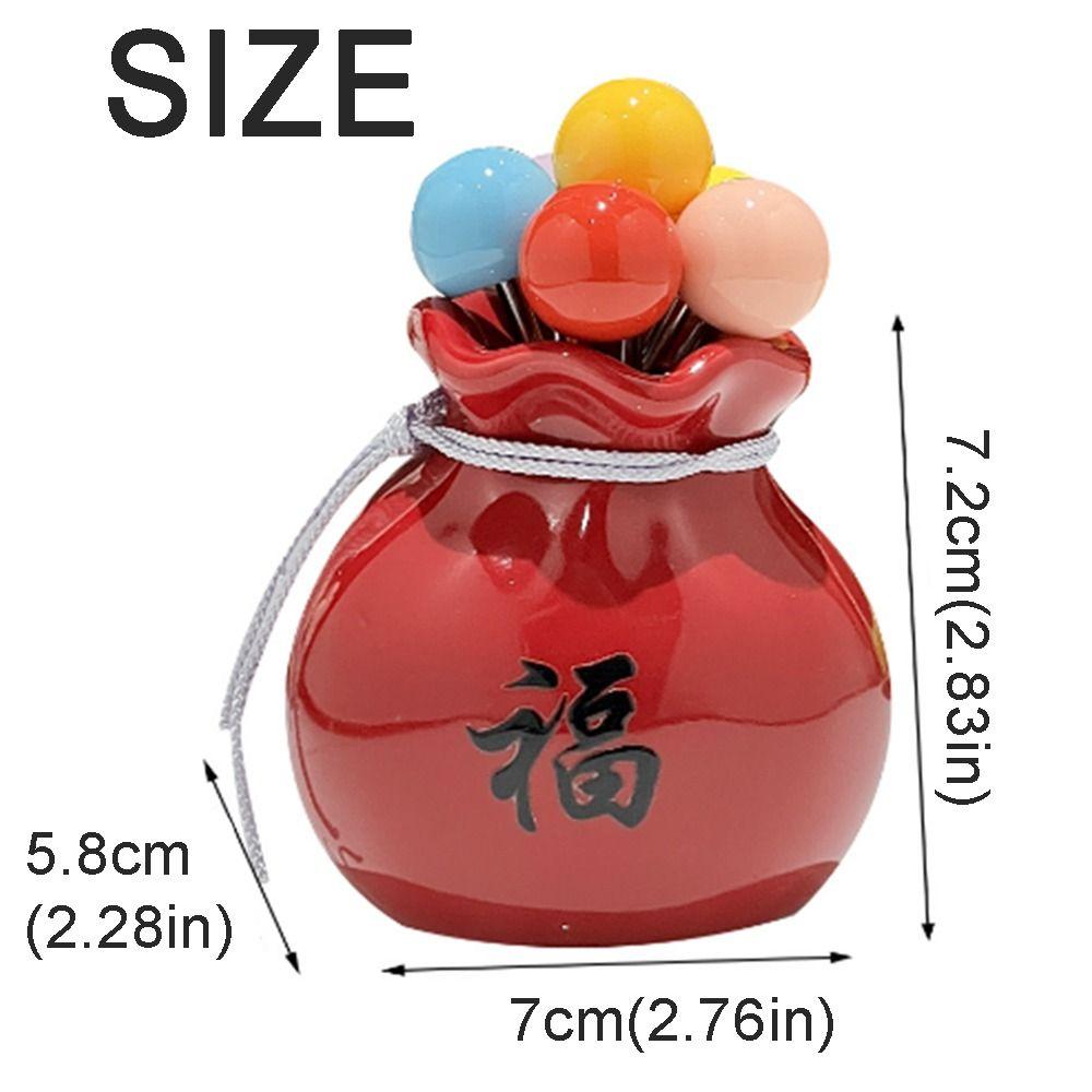 Rustproof Fu Bag-shaped Fruit Fork Set Anti-scald Blessing Bag Fruit Fork Storage Set Household