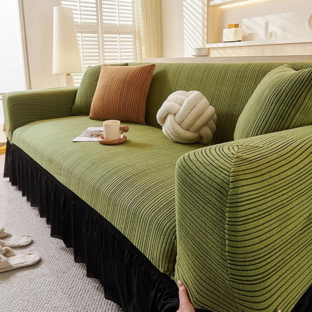 Jacquard Sofa Cover with Skirt Universal Full Coverage Stretch Slip Proof Fabric Couch Dust Protector
